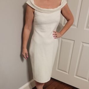 Bisou Bisou Off-Shoulder Cream Midi Dress